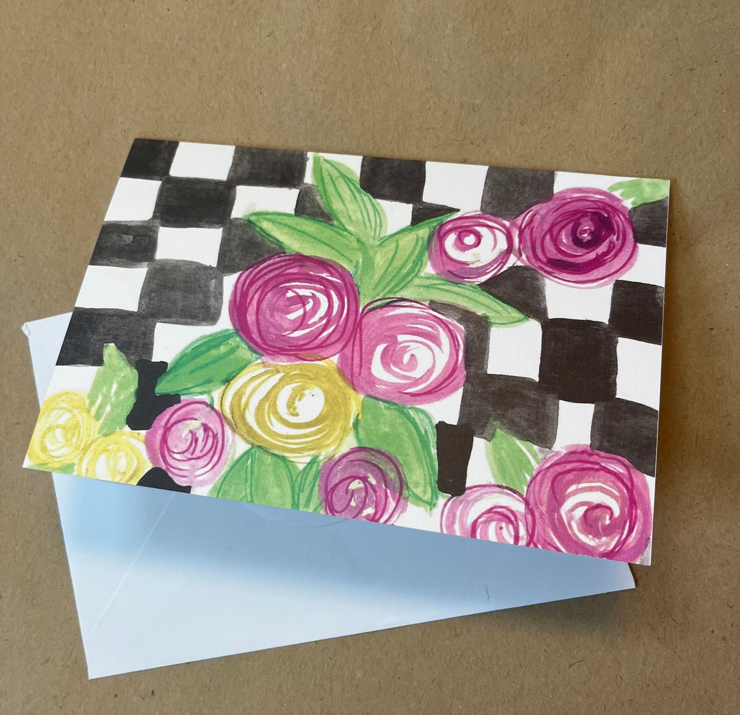 Floral Checkered Notecards