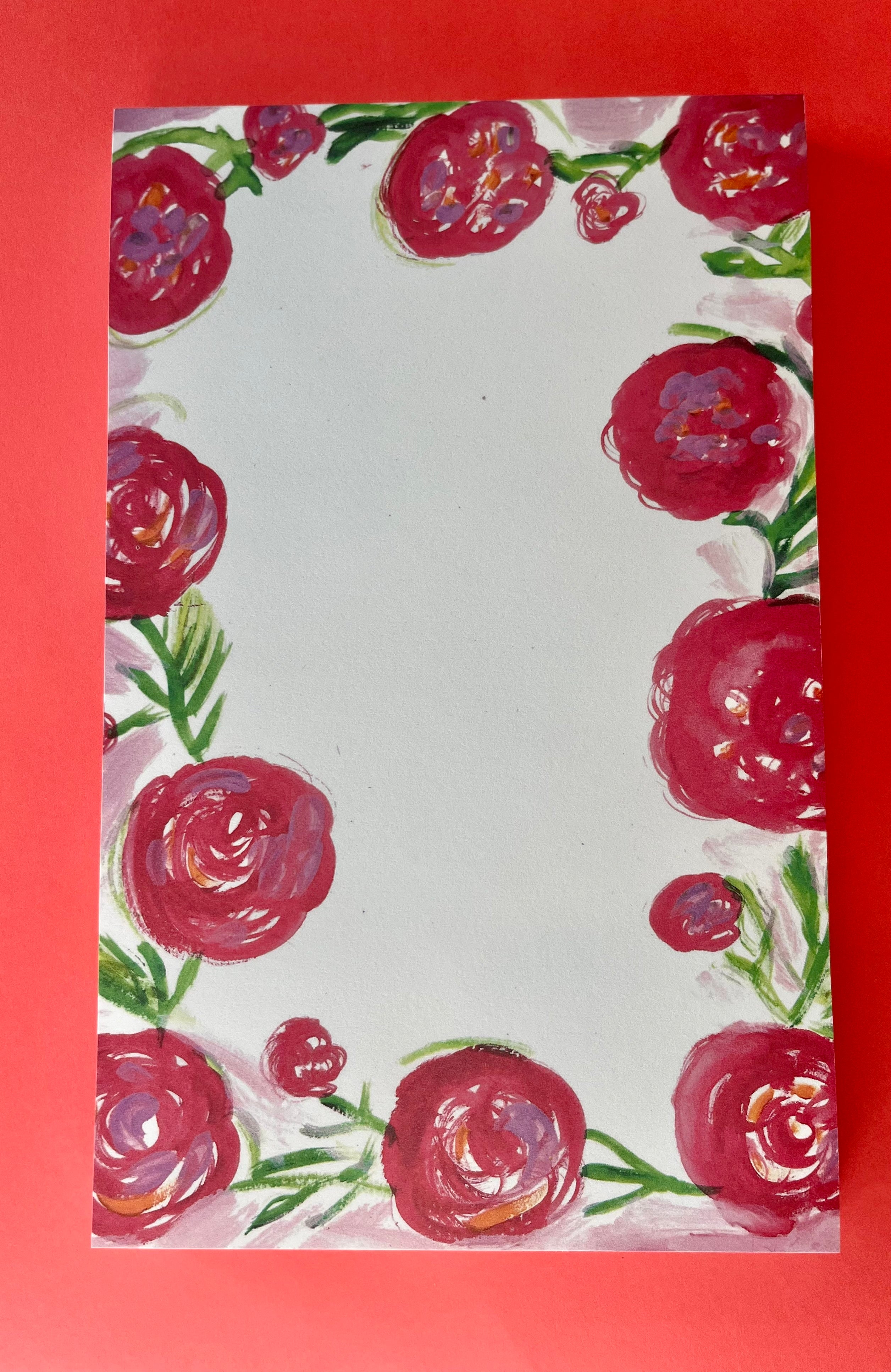 Red Roses Notepad (Large) - 100 pages – Painted Daisy Paper